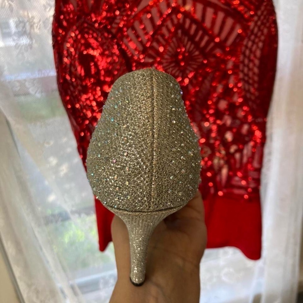 Women's Glittering Silver rhinestone heels Silver Slipper 8 - Picture 6 of 6
